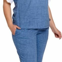 Gloednieuw 🌟 Doctor Nap Katoenen Pyjama Dames Volwassenen | Korte Mouw Lange Broek | Pyama Dames Volwassenen | 👖 Jeans PM.4204 M 😍 -Pyjama-s-dames Winkel 301x840