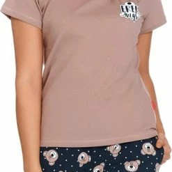 Nieuw 👍 Doctor Nap Katoenen Pyjama Dames Volwassenen | Korte Mouw Lange Broek | Pyama Dames Volwassenen | Bears Beige PM.9910 XL ⭐