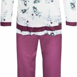 Nieuw 😉 Dames Pyjama Fine 👩 Woman Gebloemd Aubergine XL ⭐