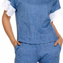 Gloednieuw 🌟 Doctor Nap Katoenen Pyjama Dames Volwassenen | Korte Mouw Lange Broek | Pyama Dames Volwassenen | 👖 Jeans PM.4204 M 😍