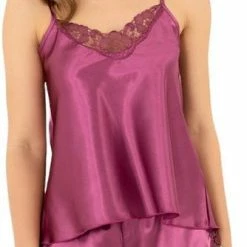 Flash-uitverkoop ⭐ Merkloos Nachtjapon- Dames Pyjama Short Set- Nachtmode- Nachthemd Met Short- Guipure Nacht Topset Met Short 18051- Bordeaux Kleur- Maat S/M 😍