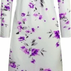 Groothandel 🔔 Merkloos Dames Gevoerde Nachthemd 6985 130CM 180GSM Lange Mouw XXL Wit/paars 👍