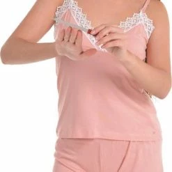 Coupon 🧨 Merkloos Dames Katoen Pyjama | 4-delige Set | Katoen Nachtkleding | Katoen Nachthemd | Elegant Katoen Ochtendjas | Cadeau Voor Dames | Kleur: Somon | Maat: XL 🎁 -Pyjama-s-dames Winkel 392x840 2