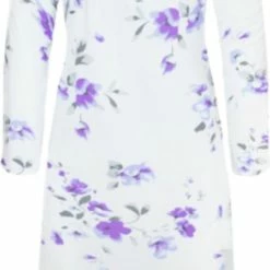 Groothandel 🔥 Merkloos Dames Gevoerde Nachthemd 6983 100CM 180GSM L Wit/paars 🤩