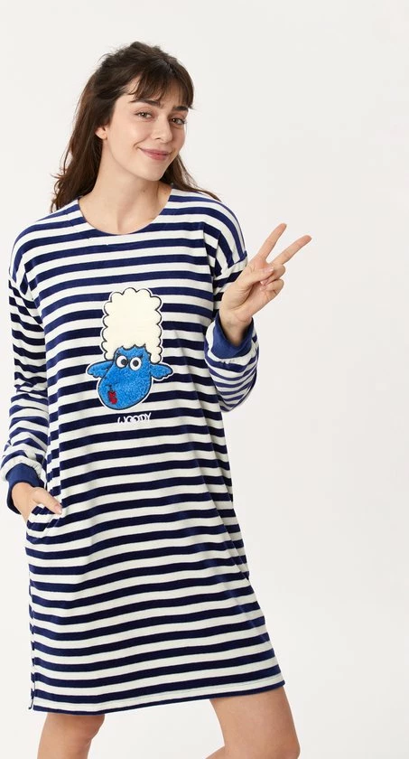 Korting 😉 Woody Slaapkleed Velours Meisjes/dames - Donkerblauw-wit Gestreept - Schaap - 222-1-NIL-V/928 - Maat S 👏 11 Korting 😉 Woody Slaapkleed Velours Meisjes/dames - Donkerblauw-wit Gestreept - Schaap - 222-1-NIL-V/928 - Maat S 👏 - Afbeelding 9