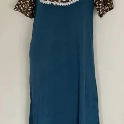 Gloednieuw 🔥 Merkloos Dames Nachthemd Korte Mouwen Met Print M Bruin/blauw 🎁