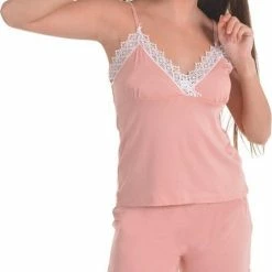 Coupon 🧨 Merkloos Dames Katoen Pyjama | 4-delige Set | Katoen Nachtkleding | Katoen Nachthemd | Elegant Katoen Ochtendjas | Cadeau Voor Dames | Kleur: Somon | Maat: XL 🎁 -Pyjama-s-dames Winkel 491x840