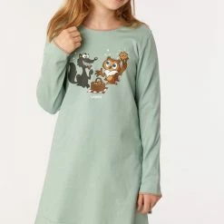 Uitgang ✔️ Woody Slaapkleed Meisjes/dames - Grijsblauw - Uil - 222-1-BDR-S/806 - Maat XXL 👍 -Pyjama-s-dames Winkel 523x840