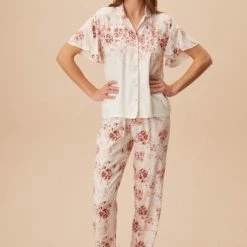 Promo ๐ Merkloos Suwen- Dames Pyjama Set -Homewear -Satijn- Korte Mouwen Ecru Maat S โ๏ธ