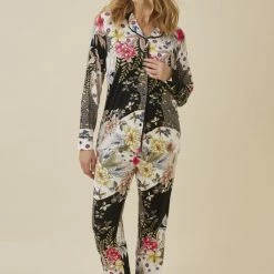 Beste deal 👏 Promise - Jupiter Pyjama Set 2 - Maat S - Bloemenprint Zwart - Dames 🔥