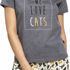 Korting ✔️ Cornette Katoenen Pyjama Dames Volwassenen | Korte Mouw Korte & 7/8 Lange Broek | Pyama Dames Volwassenen | Love Cats 497/196 S 😉 -Pyjama-s-dames Winkel 539x840 1