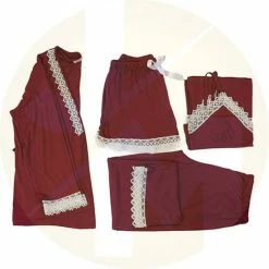 Aanbiedingen 🎉 Merkloos Dames Nachtjapon | Tuniek Van Kant | Nachthemd Voor Dames | Dames Pyjama | Cadeau Voor Dames | 4-delige Set | Kleur: Bordeaux | Maat: S ❤️ -Pyjama-s-dames Winkel 550x550 31