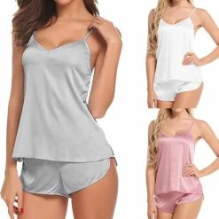 Aanbiedingen ๐ Merkloos Pyjama Set - V Neck Halter Top Met Shorts - Zwart - Large ๐