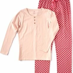Hete verkoop 💯 Little Label Pyjama Dames Maat M/38 - Roze, Fuchsia - Geruit - Dames Pyjama - Zachte BIO Katoen 🔥