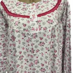 Gloednieuw ✔️ Merkloos Dames Flanel Nachthemd Lange Model Met Bloemenprint XXXL Wit/roze 🔥 -Pyjama-s-dames Winkel 550x674