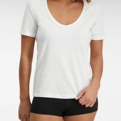 Promo ❤️ Loose Fit V Neck T 👕 Shirt SS - White - Claesen's® ⌛ -Pyjama-s-dames Winkel 550x687 41