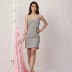 Goedkoop 😍 VANILLA - Flower Dames Nachthemd - Egyptisch Katoen - PJ8941 - Grijs - M ❤️