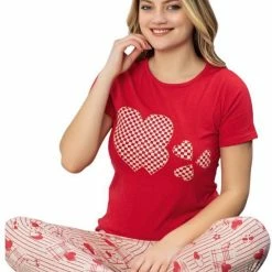 Hete verkoop ✨ Merkloos Pyjama- Huispak 2-delig- Pyjama Dames Volwassenen- Vrijetijdskleding- Fashion Home&Sleep Wear 15726- Rood/roze- Maat/S 🥰