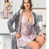 Nieuw ❤️ Merkloos Dames Pyjama- Deluxe Kimono- Nachtjapon- Pyjama Set- Nachtjurk- 2-delig Set- Sexy Nachtkleding 2095- Poederroze Met Zwart Streepjes- Maat S 🔔 -Pyjama-s-dames Winkel 550x752