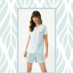 Goedkoopste 🌟 Merkloos Viscose 3-Delige Dames Pyjamaset Lichtblauw Maat S ✔️ -Pyjama-s-dames Winkel 550x762 1