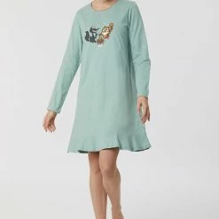 Uitgang ✔️ Woody Slaapkleed Meisjes/dames - Grijsblauw - Uil - 222-1-BDR-S/806 - Maat XXL 👍 -Pyjama-s-dames Winkel 550x773