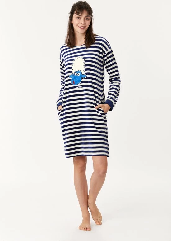 Korting 😉 Woody Slaapkleed Velours Meisjes/dames - Donkerblauw-wit Gestreept - Schaap - 222-1-NIL-V/928 - Maat S 👏 12 Korting 😉 Woody Slaapkleed Velours Meisjes/dames - Donkerblauw-wit Gestreept - Schaap - 222-1-NIL-V/928 - Maat S 👏 - Afbeelding 10