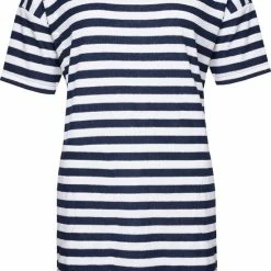 Korting 💯 By Louise Dames Nachthemd Badstof Gestreept Blauw Korte Mouw - Maat S | Big 👕 Shirt | Slaaphemd ⭐