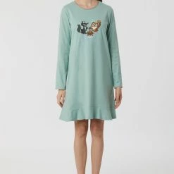 Uitgang โ๏ธ Woody Slaapkleed Meisjes/dames - Grijsblauw - Uil - 222-1-BDR-S/806 - Maat XXL ๐