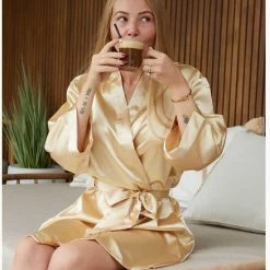 Top 10 🔔 Merkloos Badjas Kimono Satijn Dames -100% Polyester Satijn – Champagne Kleurige Kamerjas - One Size (36-42) 😀