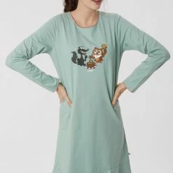 Uitgang ✔️ Woody Slaapkleed Meisjes/dames - Grijsblauw - Uil - 222-1-BDR-S/806 - Maat XXL 👍 -Pyjama-s-dames Winkel 550x806