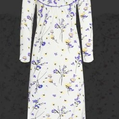 Coupon 👏 Merkloos Dames Lange Nachthemd Warm Gevoerd XXL 44-48 Wit/geel/paars 😀 -Pyjama-s-dames Winkel 550x810