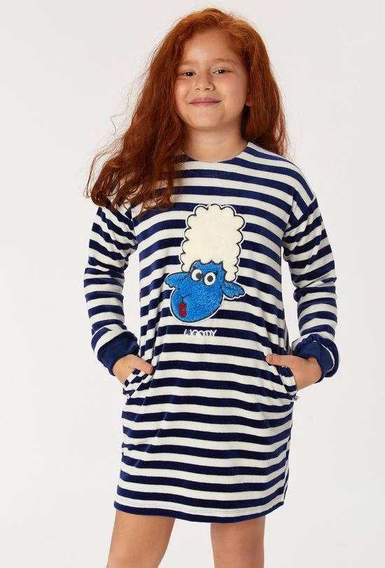 Korting 😉 Woody Slaapkleed Velours Meisjes/dames - Donkerblauw-wit Gestreept - Schaap - 222-1-NIL-V/928 - Maat S 👏 8 Korting 😉 Woody Slaapkleed Velours Meisjes/dames - Donkerblauw-wit Gestreept - Schaap - 222-1-NIL-V/928 - Maat S 👏 - Afbeelding 6