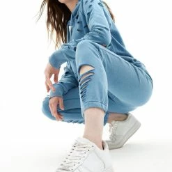 Groothandel 😉 SCR. Nirora - Dames Hoodie - Trui Met Gescheurde Details - Blauw - Maat XS 🛒 -Pyjama-s-dames Winkel 550x819 1