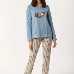 Groothandel โค๏ธ Woody Pyjama Meisjes/dames - Denimblauw - Uil - 222-1-PLG-S/819 - Maat S ๐