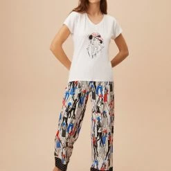 Groothandel ๐ Merkloos Suwen- Dames Pyjama Set Homewear -Satijn - Zwart Print Maat M ๐