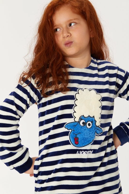 Korting 😉 Woody Slaapkleed Velours Meisjes/dames - Donkerblauw-wit Gestreept - Schaap - 222-1-NIL-V/928 - Maat S 👏 4 Korting 😉 Woody Slaapkleed Velours Meisjes/dames - Donkerblauw-wit Gestreept - Schaap - 222-1-NIL-V/928 - Maat S 👏 - Afbeelding 2