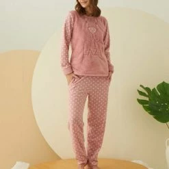 Nieuw 🌟 Merkloos Arcan | Dames Fleece Pyjama Set | Lange Mouwen | Roze | S ⭐