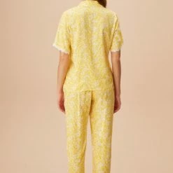 Top 10 ⌛ Merkloos Suwen- Viscose Pyjama Set Homewear -Satijn Geel Maat L 😀 -Pyjama-s-dames Winkel 550x825 36